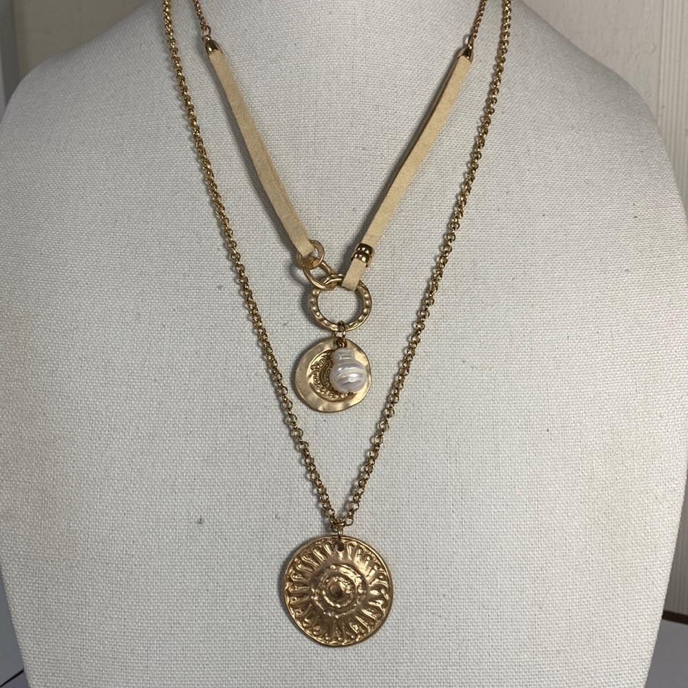 Chico’s double strand Goldtone medallion necklace set